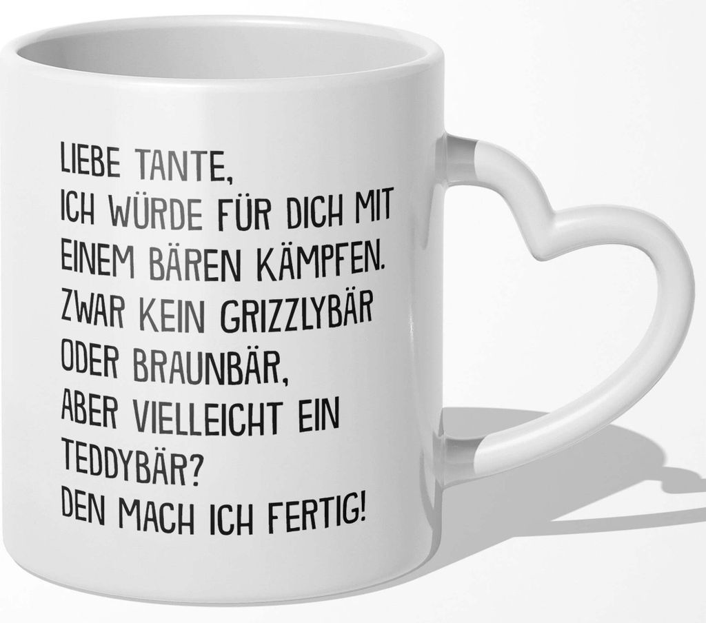 22Feels Beste Tante Geschenk Geburtstag Weihnachten Muttertag Schwester Tasse Du Wirst Spruch Kaffeetasse Frauen von Nichte Neffe (Herzhenkel Weiss)