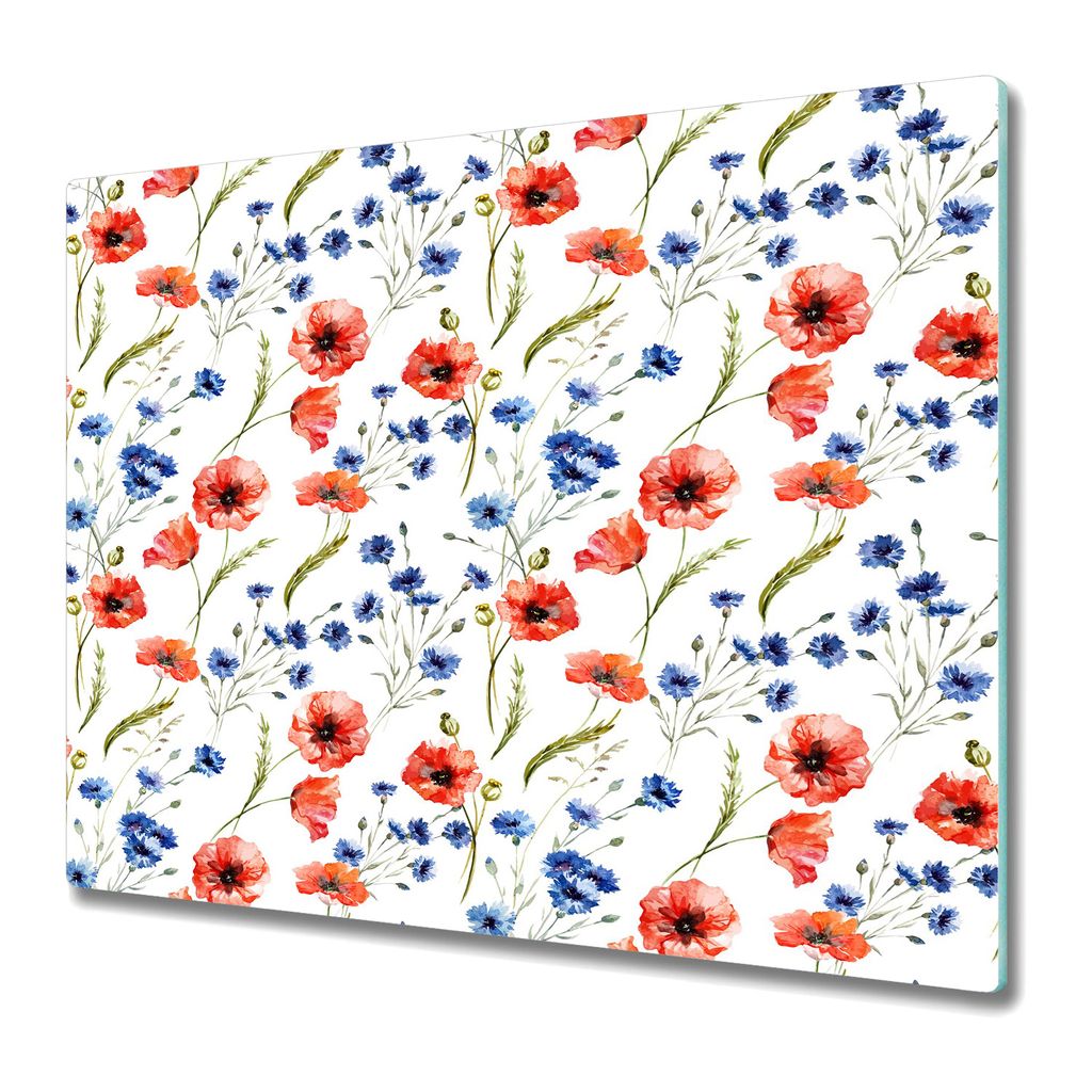 Küche Schneidebrett - Glas Schneidebrett - Herd Abdeckung - 60x52 - Vintage Mohnblumen
