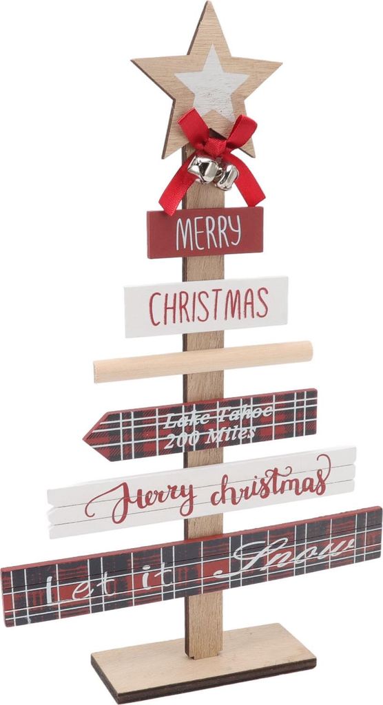 Weihnachtstischdekoration aus Holz, Schild mit Sockel, rot, für Geschenke, als Dekoration oder für Zuhause