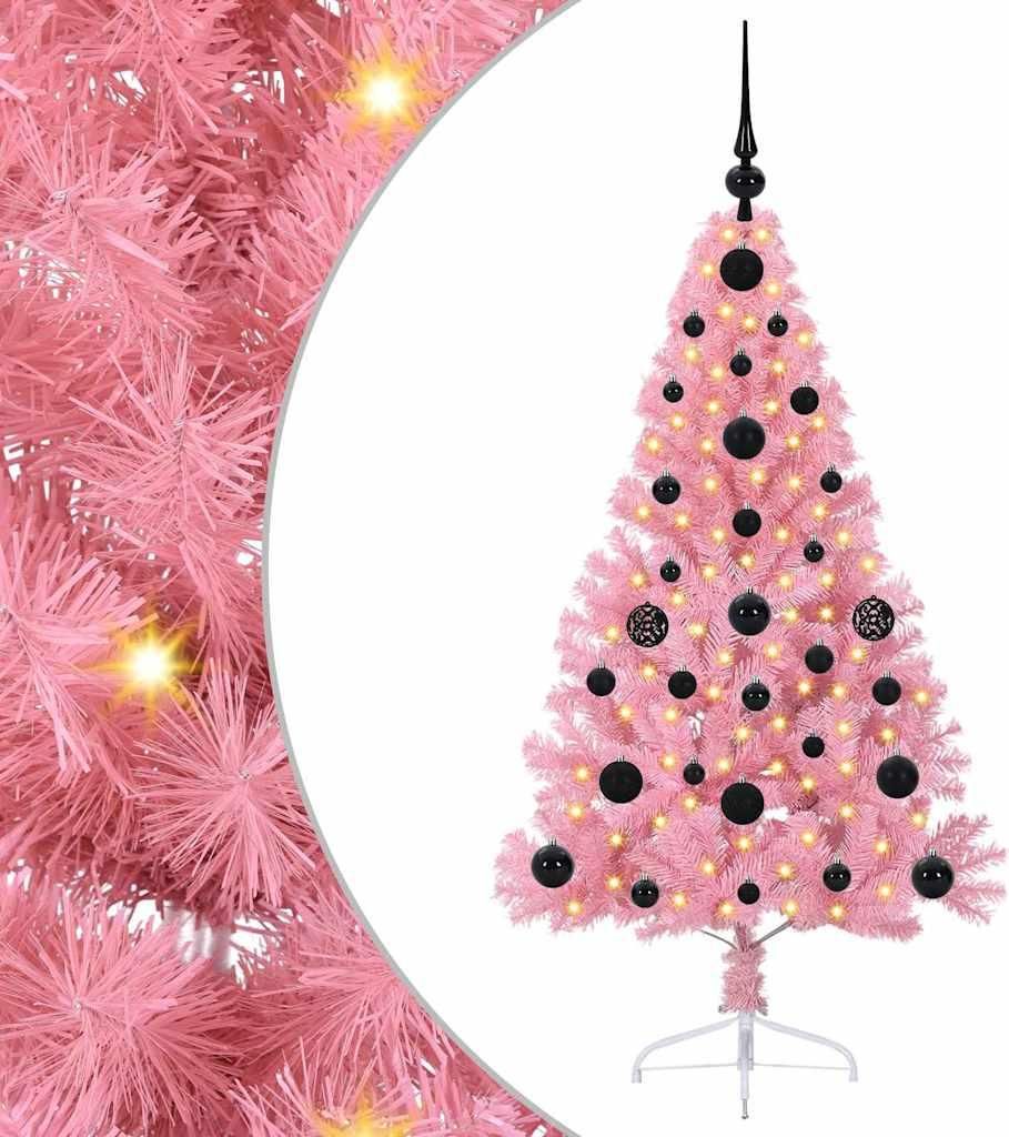 vidaXL Künstlicher vorbeleuchteter Weihnachtsbaum Rosa 120 cm PVC