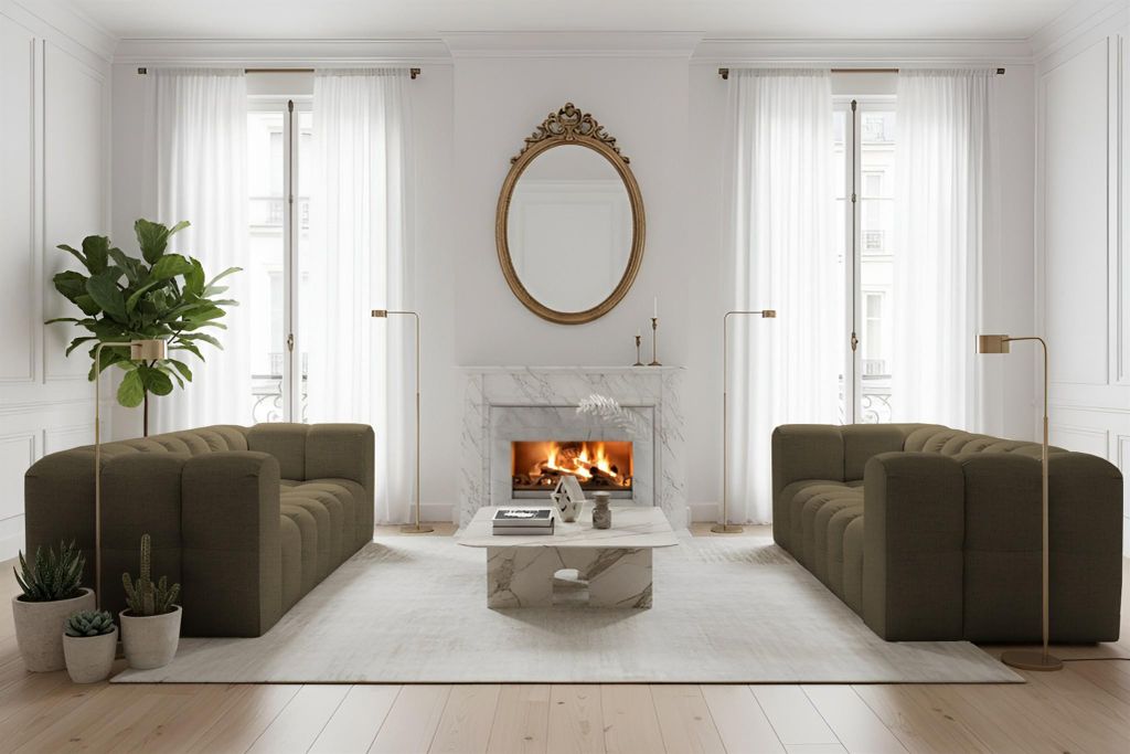 Sofaset Designersofa SOLVIE 2-2 in Stoff Moly Moosgrün