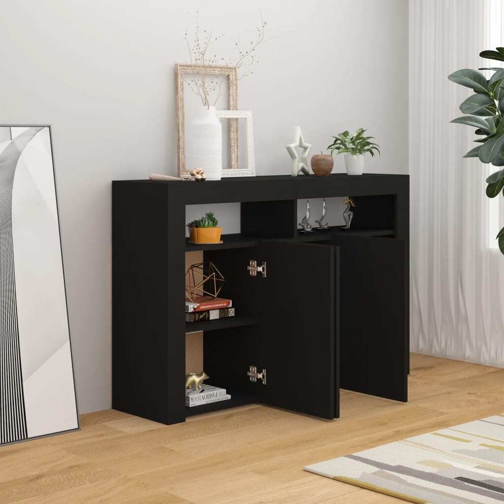 Möbel Sideboard - praktischem Design - Wohnzimmerschrank - Kommde für Flur - mit LED-Leuchten Schwarz 115,5x30x75 cm Top9313408