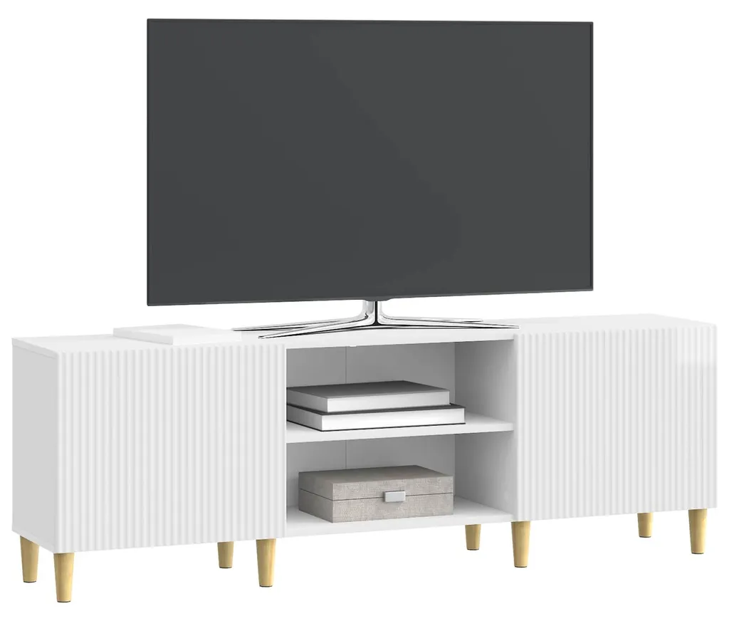 Meuble TV vidaXL blanc laqué 150 cm avec larges niches de rangement