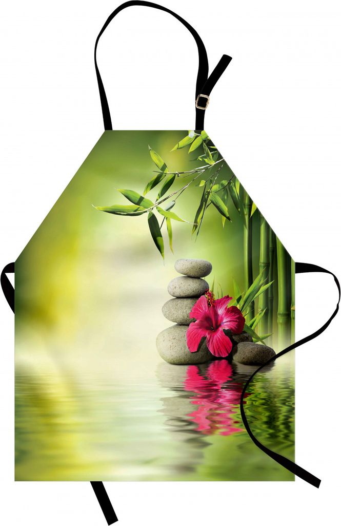 ABAKUHAUS Spa Kochschürze, Steine und Bambusblätter auf dem Wasser-Pool-Meditations-Frische-entspannenden Thema, Farbfest Höhenverstellbar Wasch...