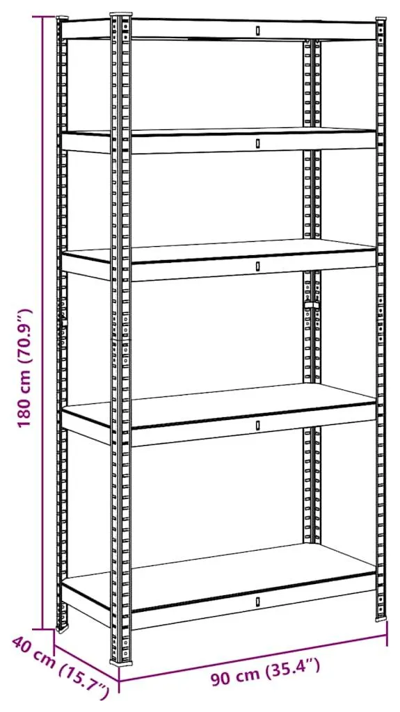 Étagère robuste en acier et bois composite, 5 plateaux modulables