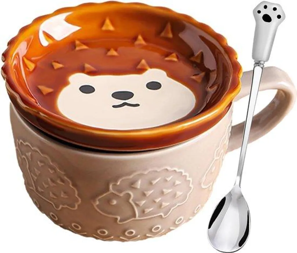 Lot de 6 tasses à café kawaii en céramique avec couvercle motif chat