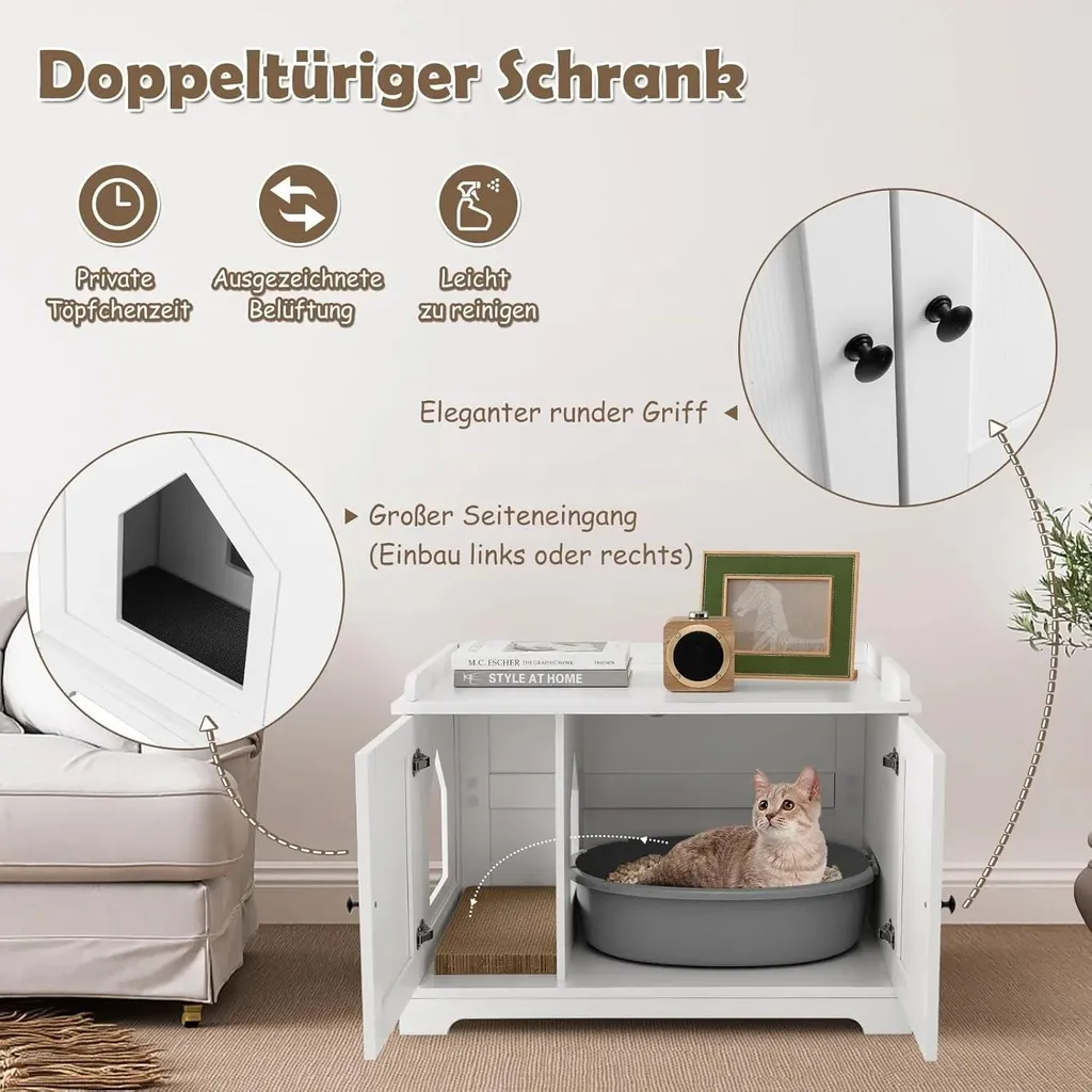 Cache litière chat blanc anti-odeur et anti-projection - Meuble intérieur