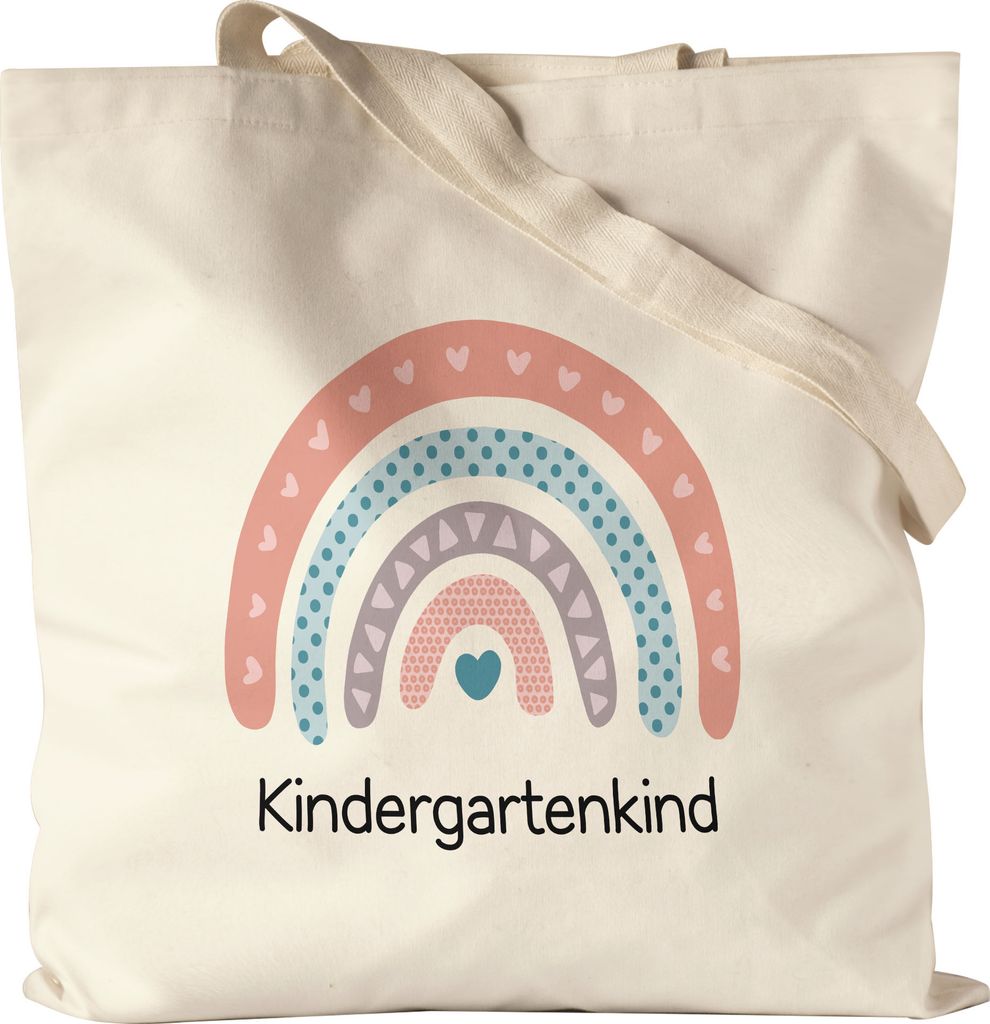 Kindergartenkind Jutebeutel Stoffbeutel Canvas Geschenk Kindergarten Start Kita Herzen Regenbogen Mädchen Motiv