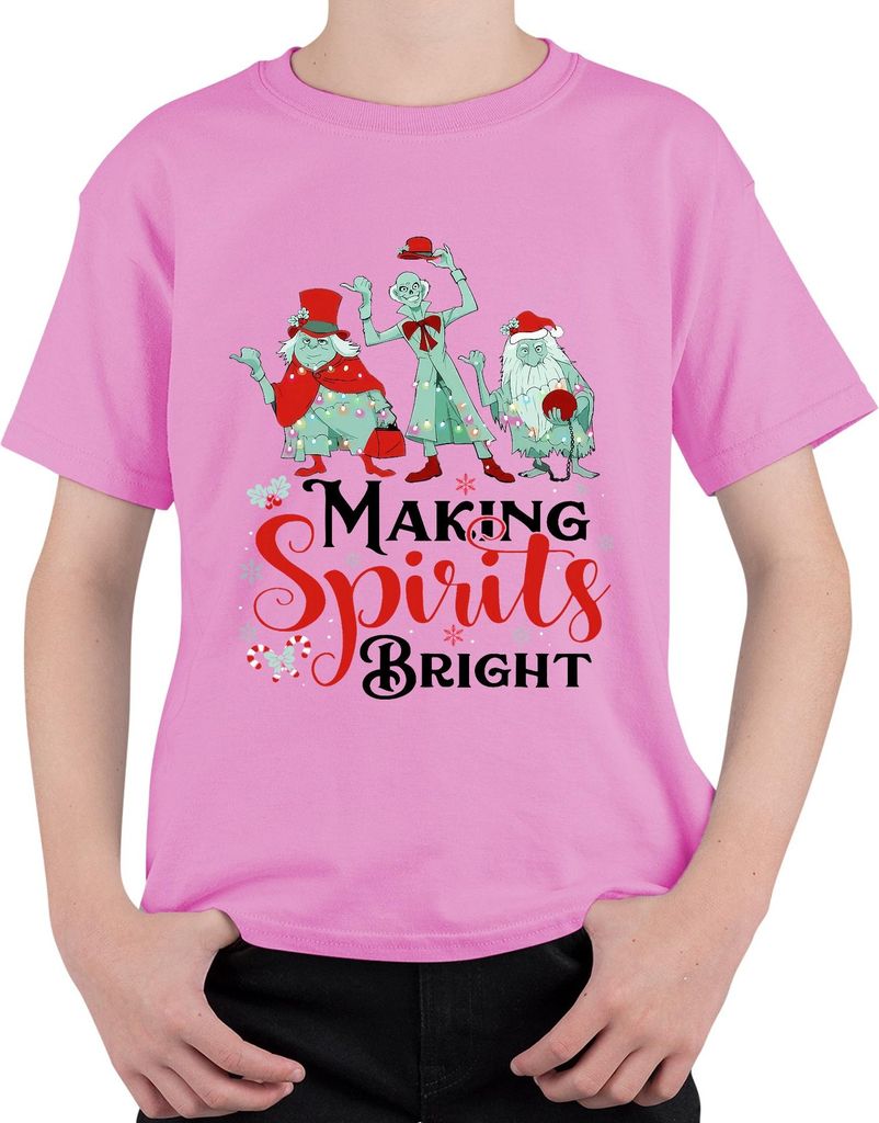 Making Spirits Bright Weihnachten Geister Lichter Lustig Geschenk Uni Kinder T-Shirt, Pink, 128