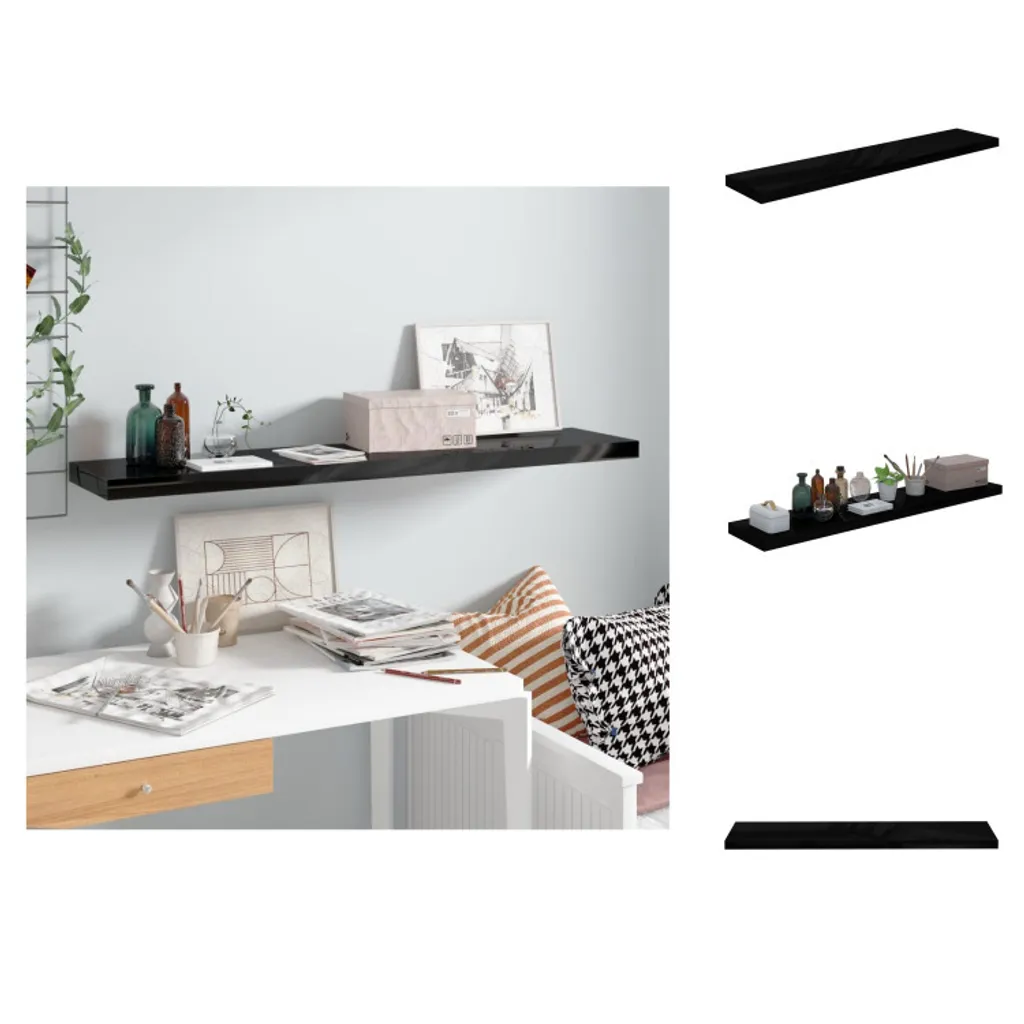 vidaXL Scaffale galleggiante nero lucido 120x23,5x3,8 cm MDF - Mensole a muro