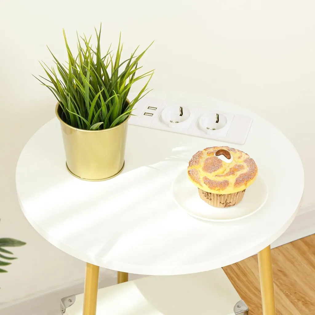 Table d'appoint ronde 2 niveaux avec prises USB intégrées style moderne - 4