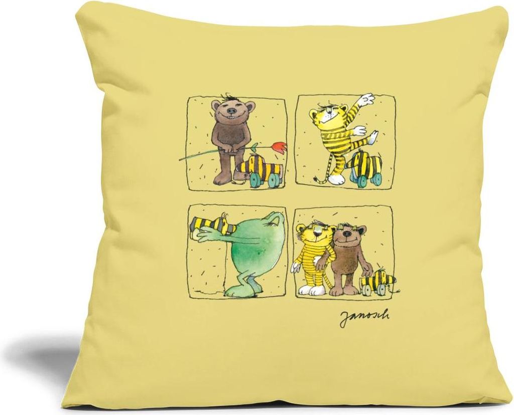Spreadshirt Janosch Bär Tiger Günter Und Tigerente Kissenbezug 45x45 cm, One size, Hellgelb