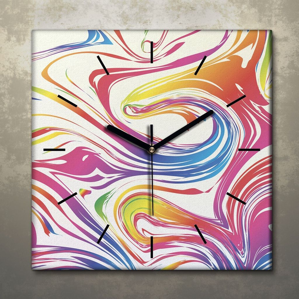 Wohnzimmer Leinwand Uhr Geräuschlos Küche 30x30 Farbig, Mosaik, Abstrakt, schwarze Zeiger