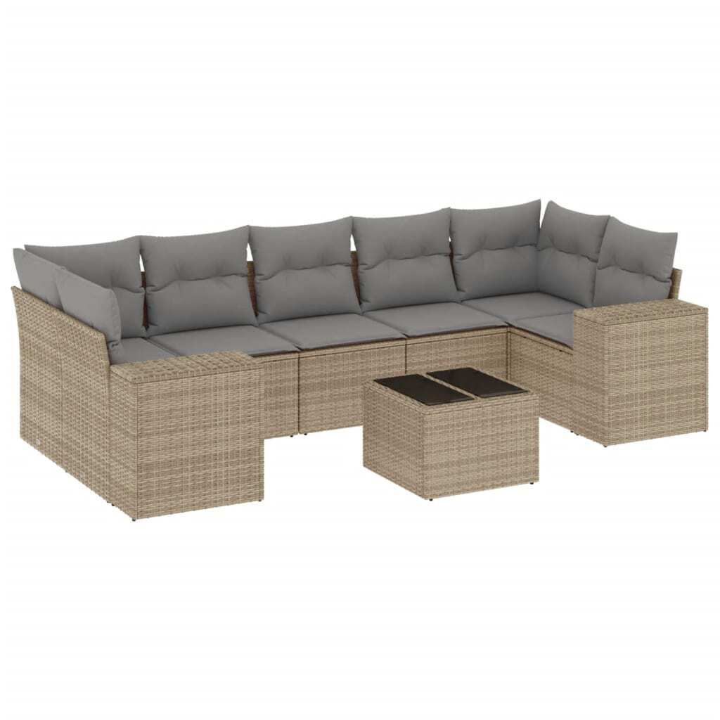 vidaXL 8-tlg. Garten-Sofagarnitur mit Kissen Beige Poly Produktbild 