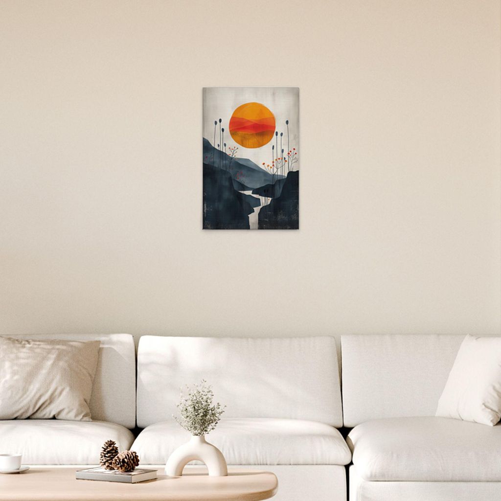 TADESSI Leinwandbild Sonnenuntergang - Wandbild 40 x 60 cm - Kunstdruck auf Leinwand in Orange Blau - M1-No.52165