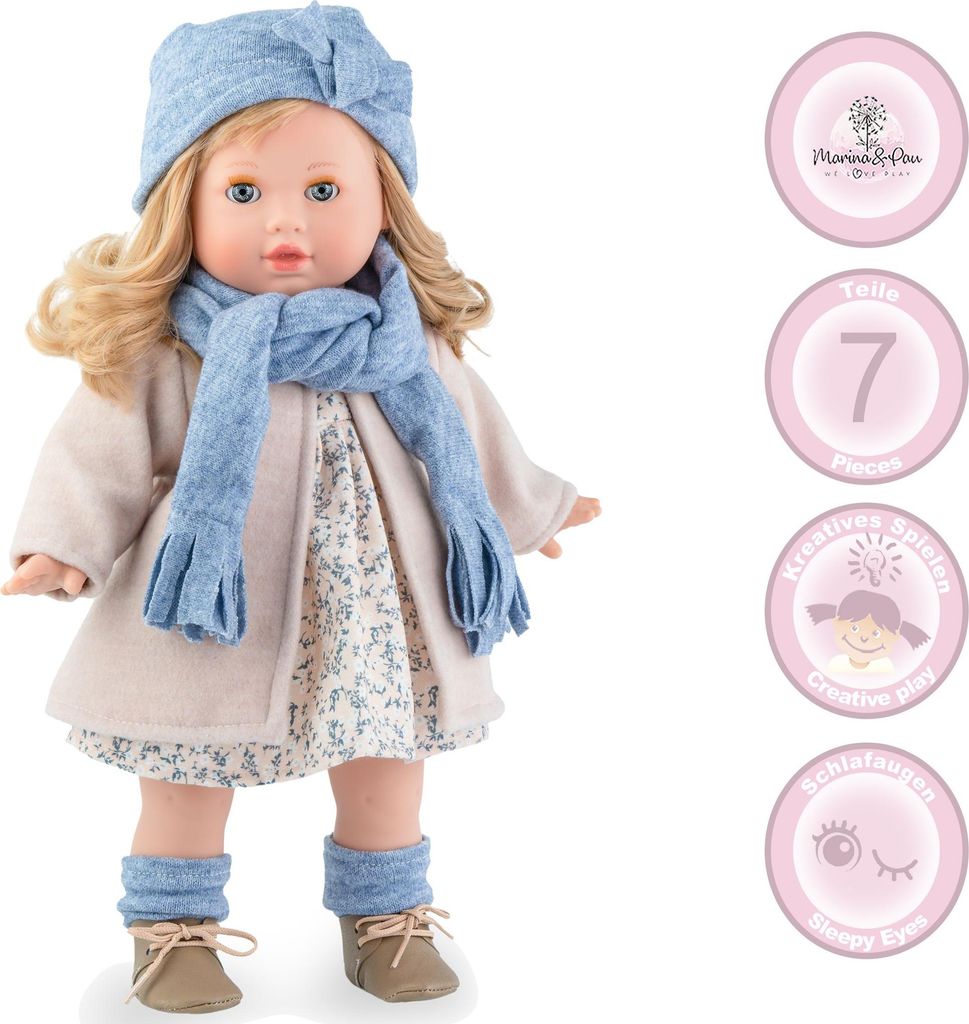 Puppe Ida 42 cm mit langen Haaren & Schlafaugen Weichkörper Spielzeug Puppe zum kämmen und frisieren Geschenkidee