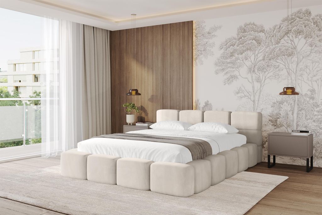 ALTDECOR Polsterbett mit Bettkasten - NATA-v1 - 120x200 Beige - Casablanca 2301 Bett mit Matratze H3/H4 Kopfteil, Boxbett, Doppelbett mit Stauraum