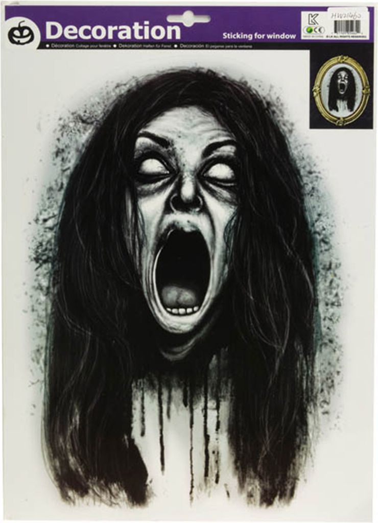 Halloween Fensterbild "Schreiende Geisterfrau" - 29 x 40 cm | Schwarz Weiß - Fensterdekoration