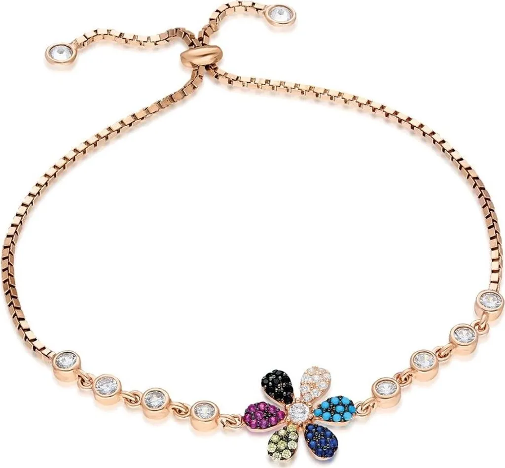 Bracelet en argent 925 motif floral coloré et plaqué or rose réglable