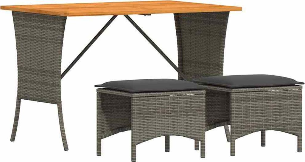 vidaXL 3-tlg. Garten-Essgruppe mit Kissen Grau Poly Rattan