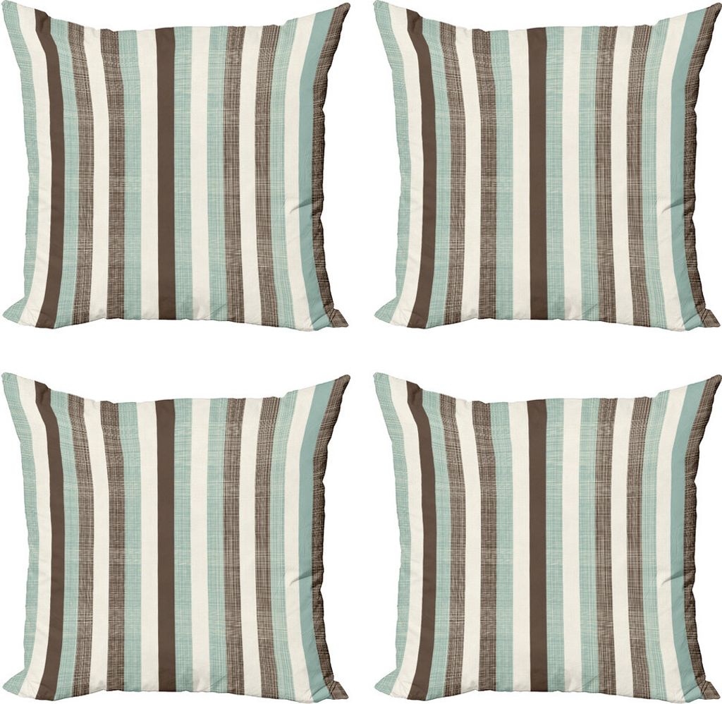 ABAKUHAUS Retro Kissenbezug Set (4 Stück), Gestreifte Klassische Alt, Moderner Doppelseitiger Digitaldruck, 45 cm x 45 cm, Brown Almond Grüne Sahne