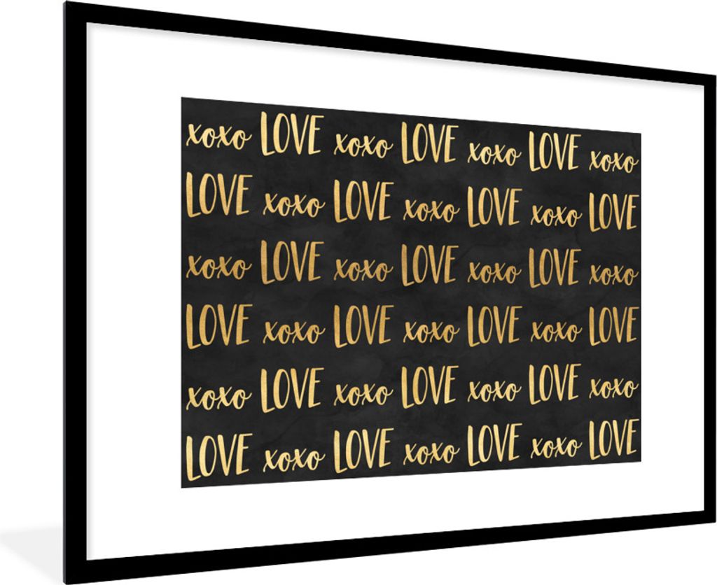 MuchoWow® Gerahmtes Poster Muster - Liebe - Gold - Schwarz Produktbild 
