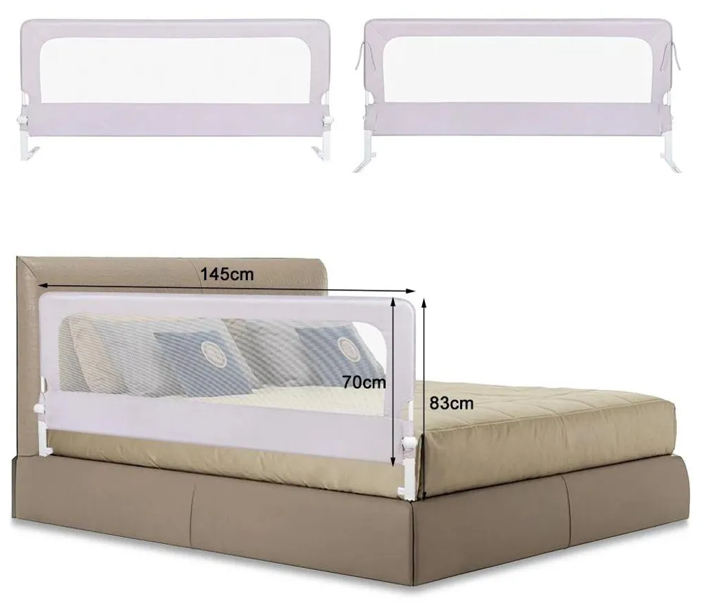 Barrière de lit 150 cm anti-chute en fer - Protection bébé grise