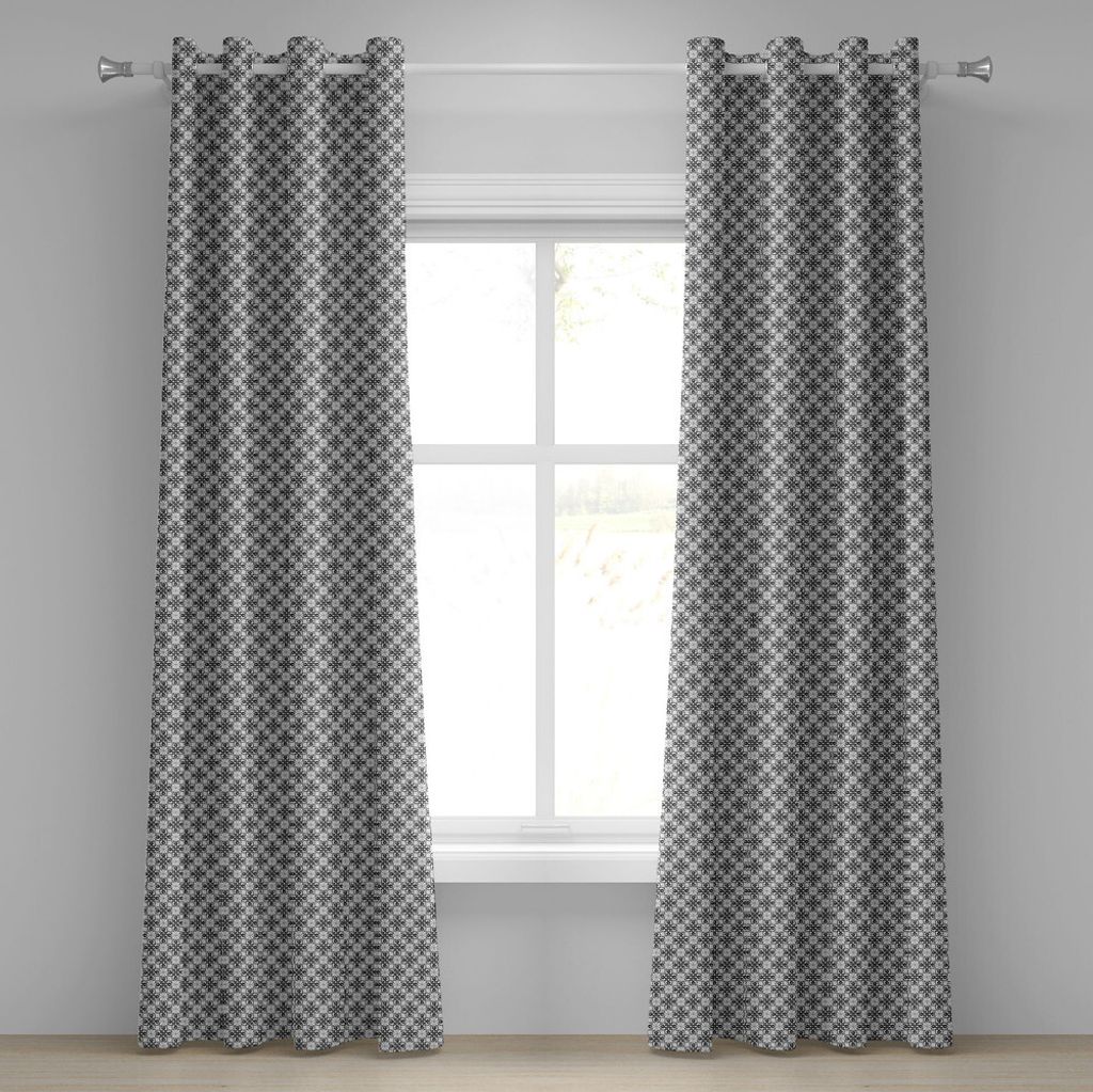 ABAKUHAUS Blumen Ösenvorhang, Viktorianische Spitze Blumenmuster geschwungene Blüten Linien Vintage Kunstwerk drucken, Dekorative 2-Panel-Fenster...