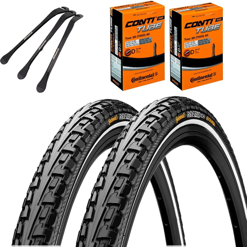 2er Set Continental Reifen Ride Tour Schwarz Reflex 28 x 1,75 (47-622) + DV Schläuche + MSZweirad Reifenheber