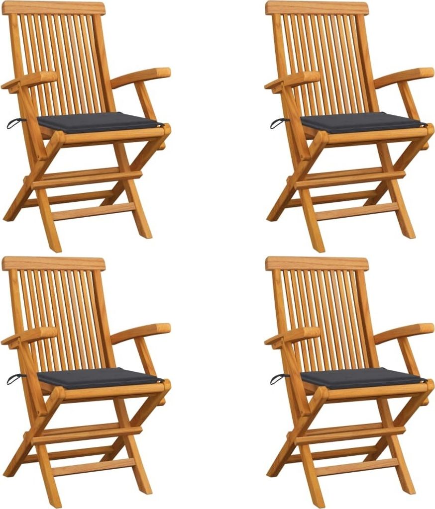 "2026 Promotion" Gartenstühle mit Anthrazit Kissen 4 Stk. - Hohe Qualität - Massivholz Teak - Gartenstühle CC3732