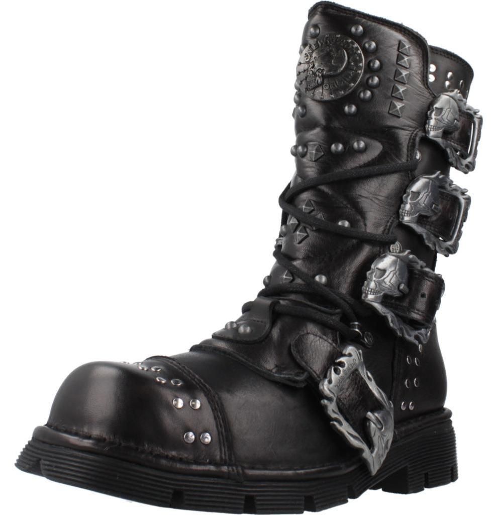NEW ROCK M1474 S1 Uni Gothic Plateau Lederstiefel mit Schnürung und Reißverschluss in Schwarz