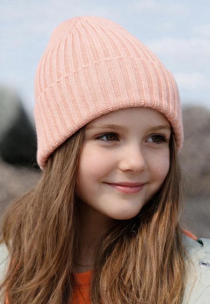 Beanie - Kindermütze aus Baumwolle , Farbe:Apricot