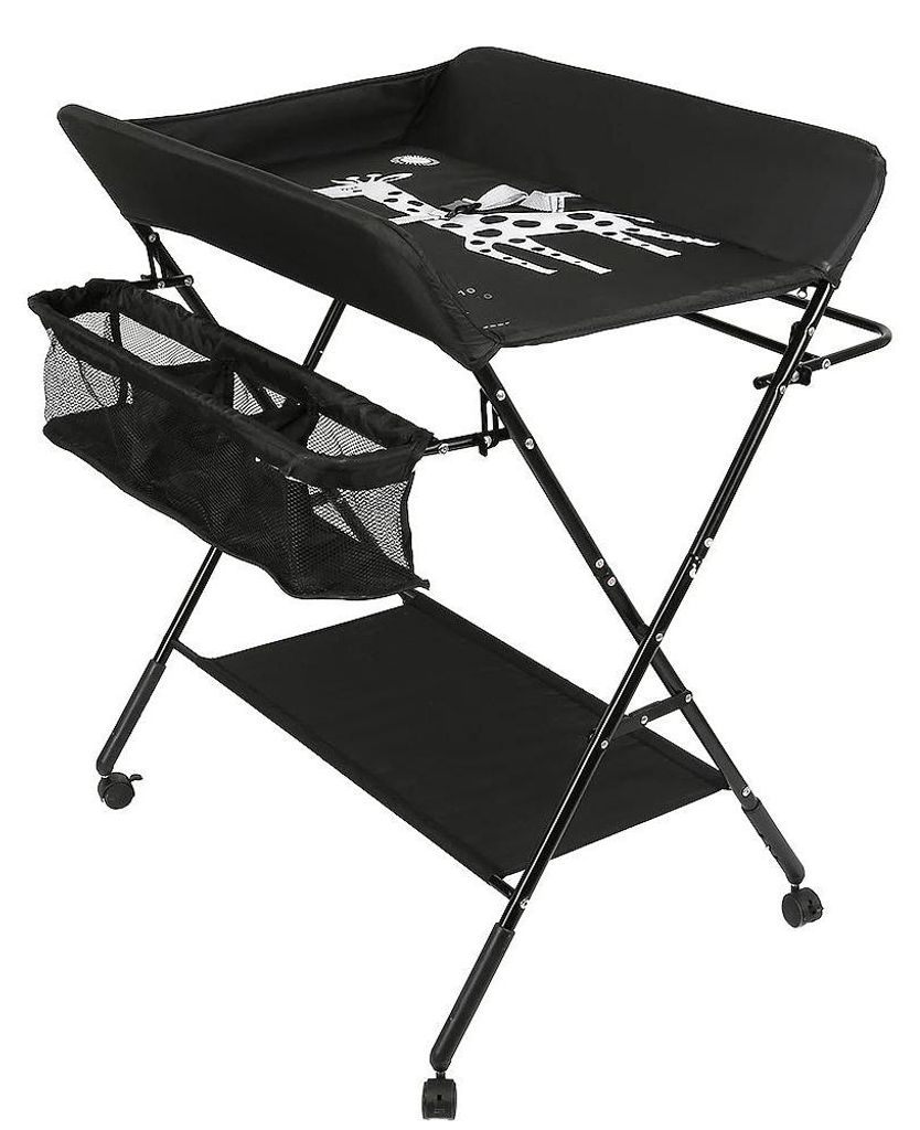 Baby Wickeltisch - Klappbare Wickelstation - 4 Rollen - Metallgestell - Ablagekorb - 0–12 Monate - Rosa