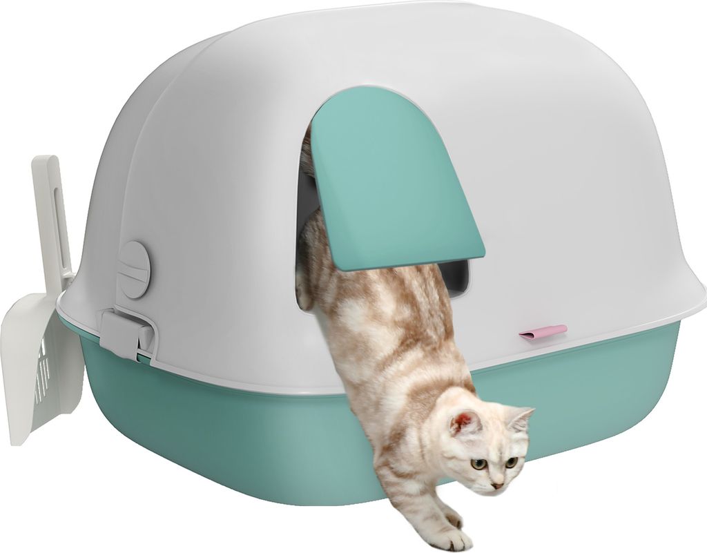 PawHut Katzentoilette mit Deckel, Katzenklo mit Sieb, Tür, Schaufel, geschlossen Katze Toilettenhaus für kleine Katze unter 3,5 kg, Indoor, Kunst...