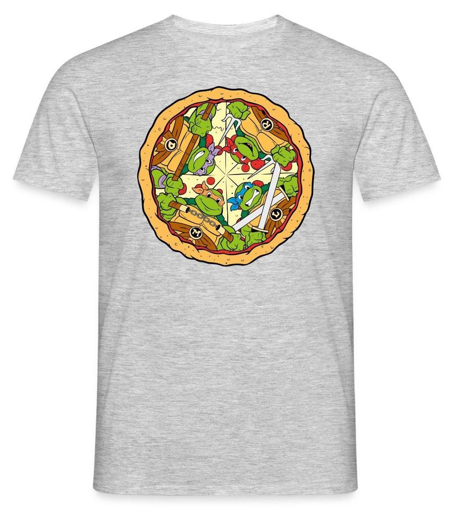 Spreadshirt Teenage Mutant Ninja Turtles Pizza Logo Männer T-Shirt, M, Grau meliert