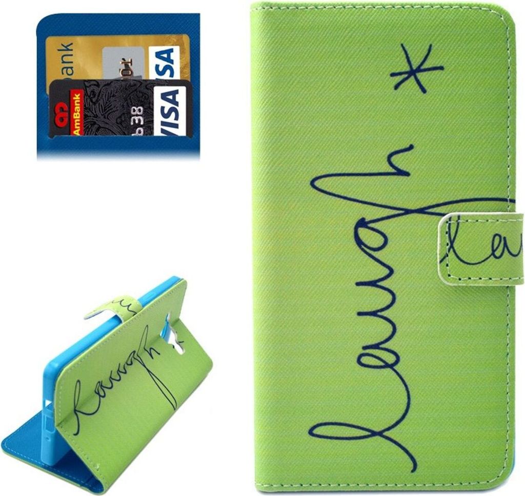 Handyhülle Tasche für Handy Samsung Galaxy A7 Schriftzug Laugh / Lachen Grün