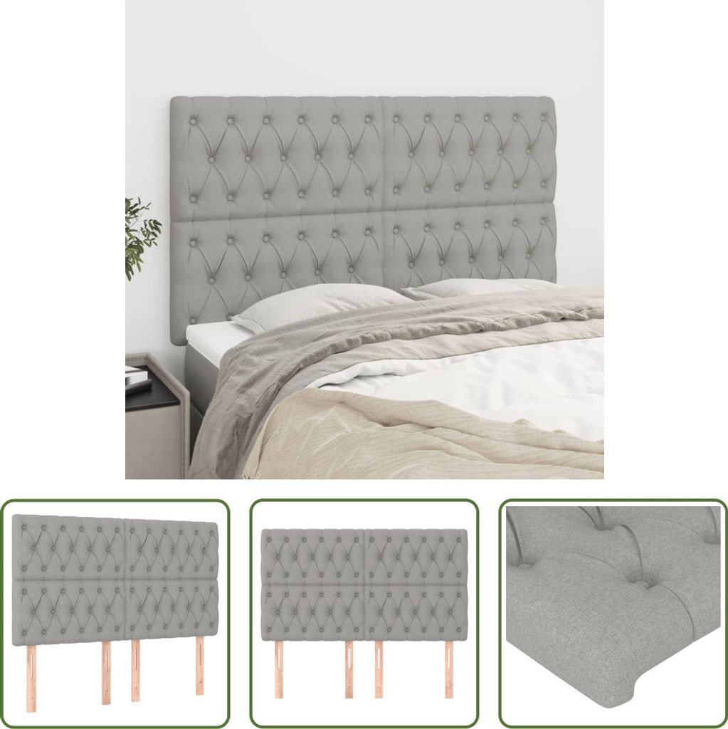 The Living Store Kopfteile 4 Stk. Hellgrau 80x7x78/88 cm Stoff
