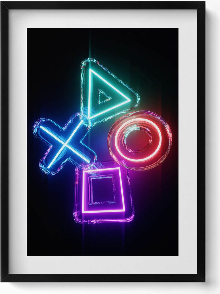Spielersymbole - Zeichen auf dem Konsolen-Pad– Wandbild mit Rahmen – Gerahmtes Bild – Wanddekoration – 50x70 cm – Schwarz Rahmen