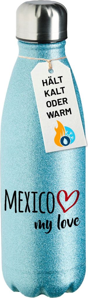 Huuraa Trinkflasche Mexico my love 500ml Blue Edelstahl Wasserflasche Trinkflasche Geschenkidee