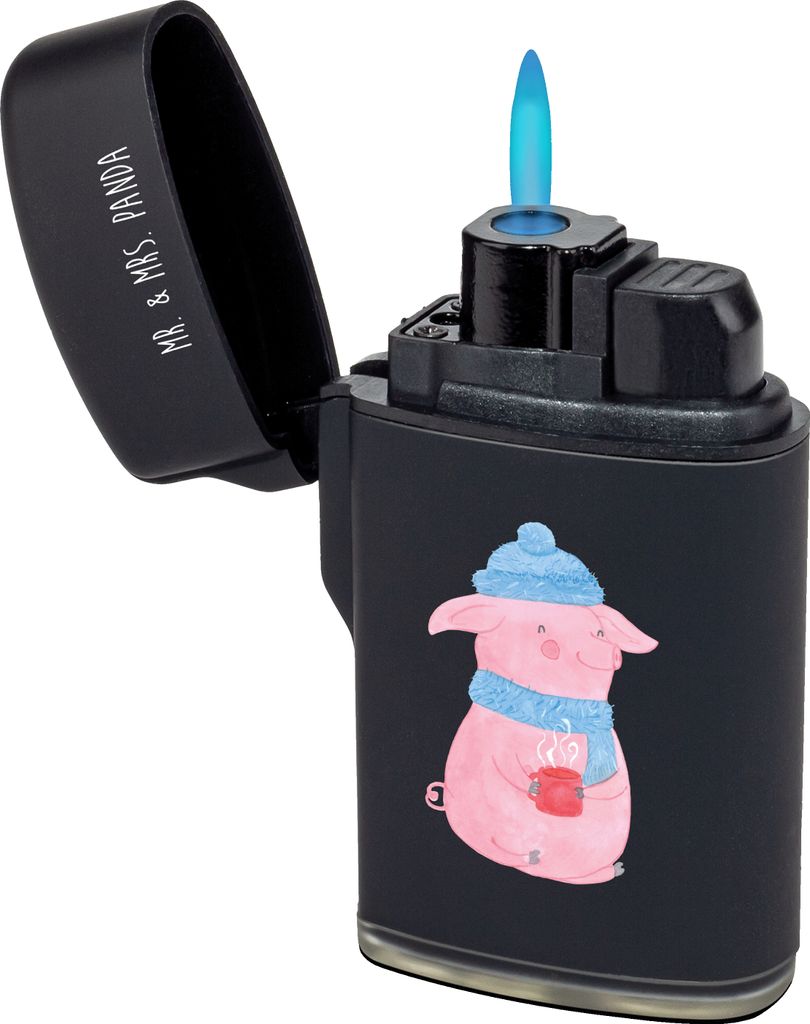 Mr. & Mrs. Panda zigarettenanzünder Schwein Glühwein - Schwarz - Geschenk, Feuerzeuge, Gasfeuerzeug, anzünder, gas, Weihnachten, Glühschwein, P...