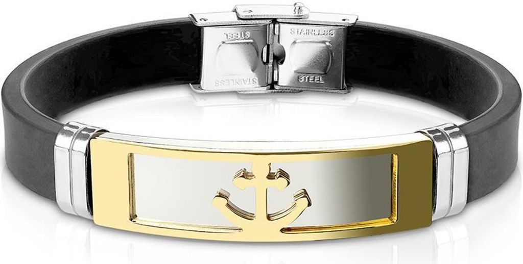 goldener Anker - Armband Anker schwarz aus Silikon Herren