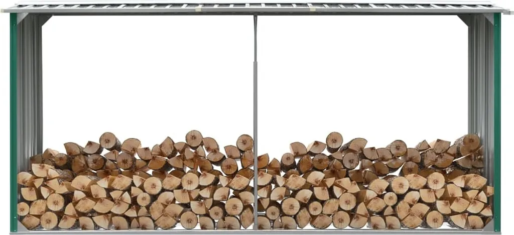 Abri de bûches The Living Store en acier galvanisé vert - 330x92x153 cm
