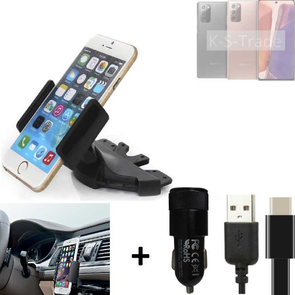 K-S-Trade CD Schlitz Handy-Halterung kompatibel mit Galaxy Note 20 LTE Autohalterung KFZ-Halter Radio Handy Halterung 360° drehbar CD-Schacht inkl.