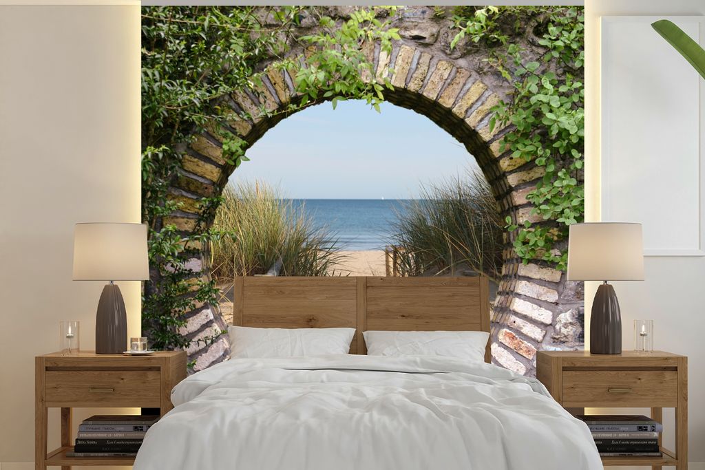MuchoWow Fototapete für Wohnzimmer oder Schlafzimmer Wandtapete Vinyl Motivtapete Aussicht - Strand - Düne - Sommer - 220x220 cm - Tapeten