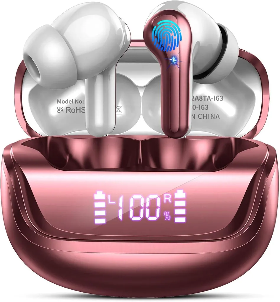 In Ear Kopfhörer mit ENC Noise Cancelling Mics,IP7 Wasserdicht Ohrhörer,50 Std Spielzeit Kabellose Kopfhörer mit LED-Anzeige Bluetooth 5.4 HiFi Stereo