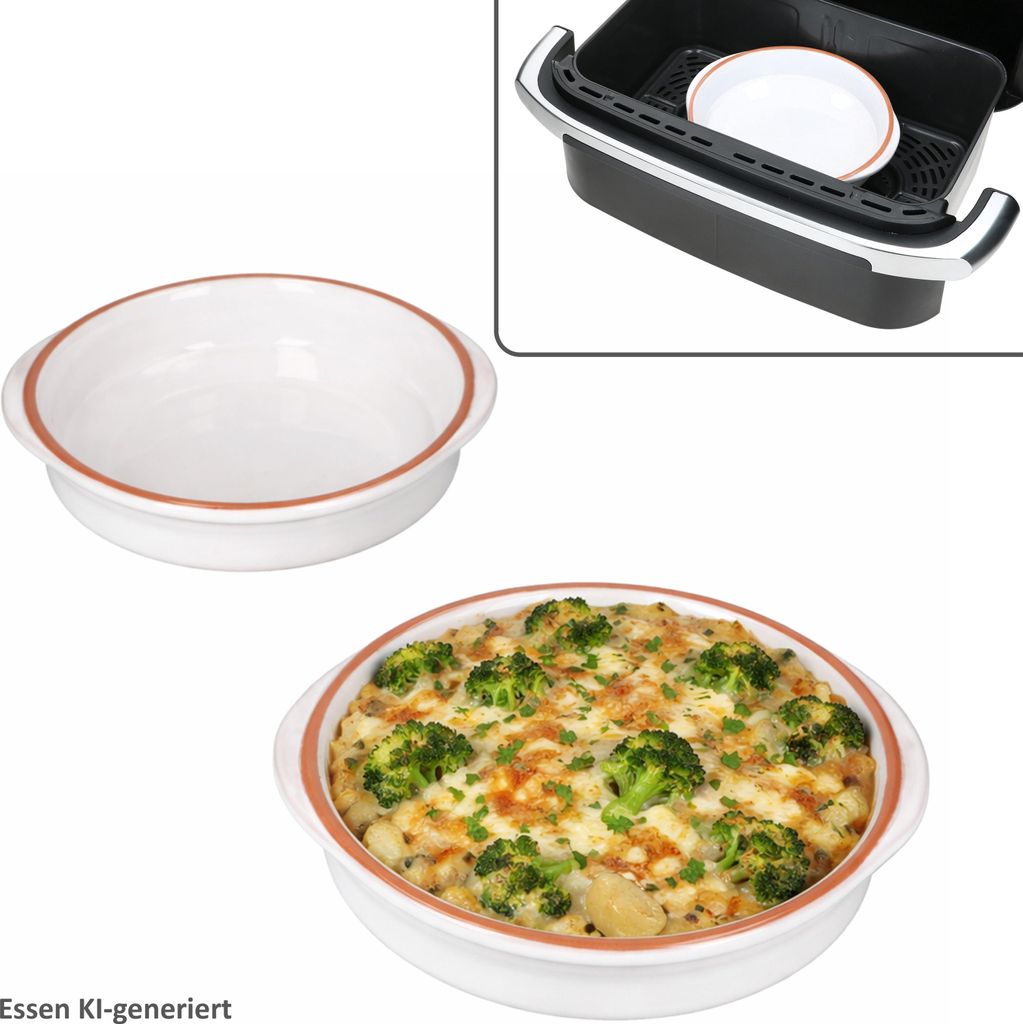 2er Set Airfryer Tonschalen weiß 20,5cm 600ml Cazuela rund Auflauf