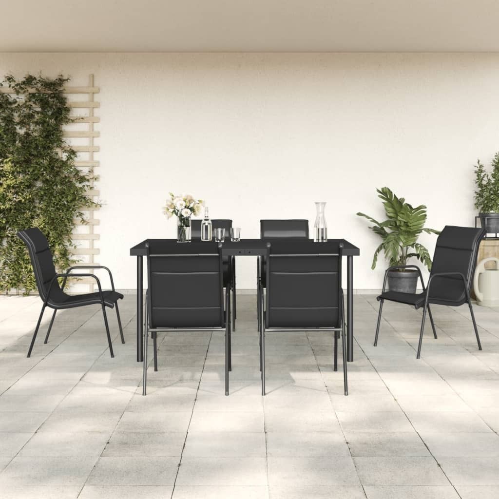 Maison Exclusive - 7-tlg. Garten-Essgruppe Schwarz Stahl und Textilene