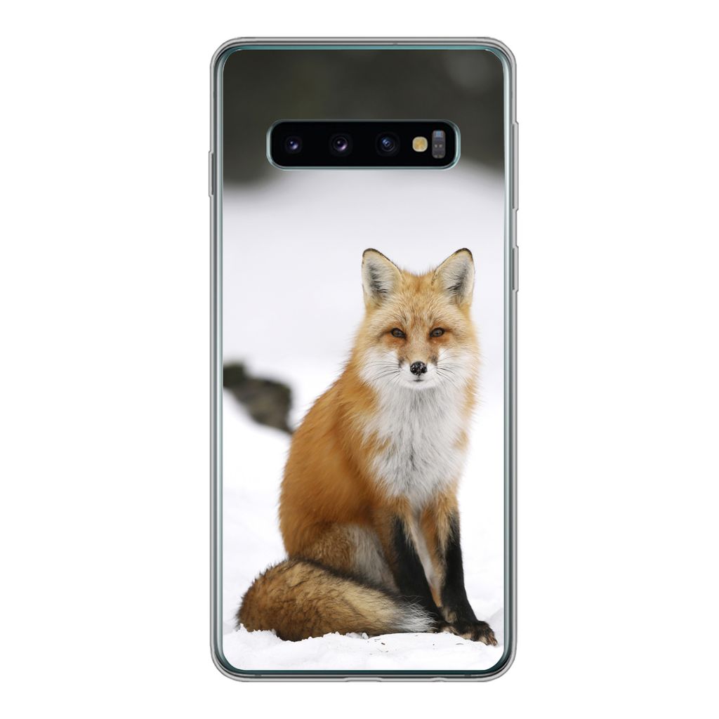MuchoWow Handyhülle Schutzhülle Hülle für Samsung Galaxy S10 Fuchs - Schnee - Winter Silikon Softcase Handy Hülle - Handytasche