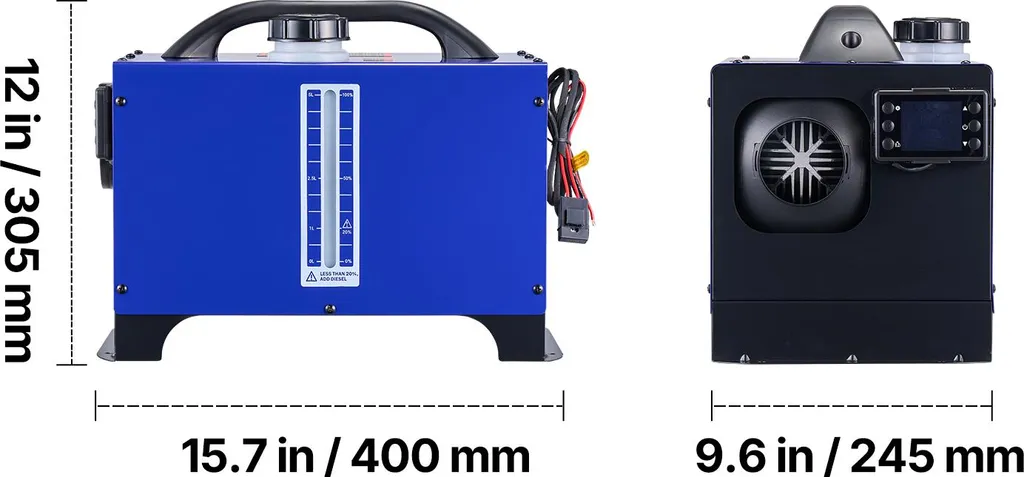 VEVOR riscaldatore diesel riscaldatore d'aria 8 kW DC 12 V/24 V riscaldatore di parcheggio portatile con telecomando e schermo LCD e maniglia, a basso rumore, 5 L serbatoio di carburante per camion camper SUV trattore - 8