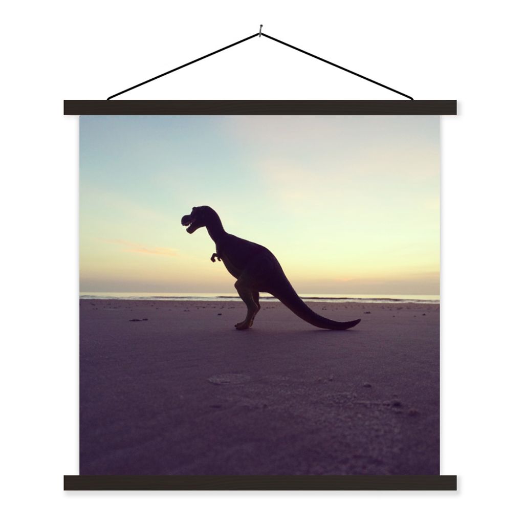 MuchoWow Textilposter Silhouette - Dinosaurier - Strand 40x40 cm mit schwarzem Rahmen - Fotos